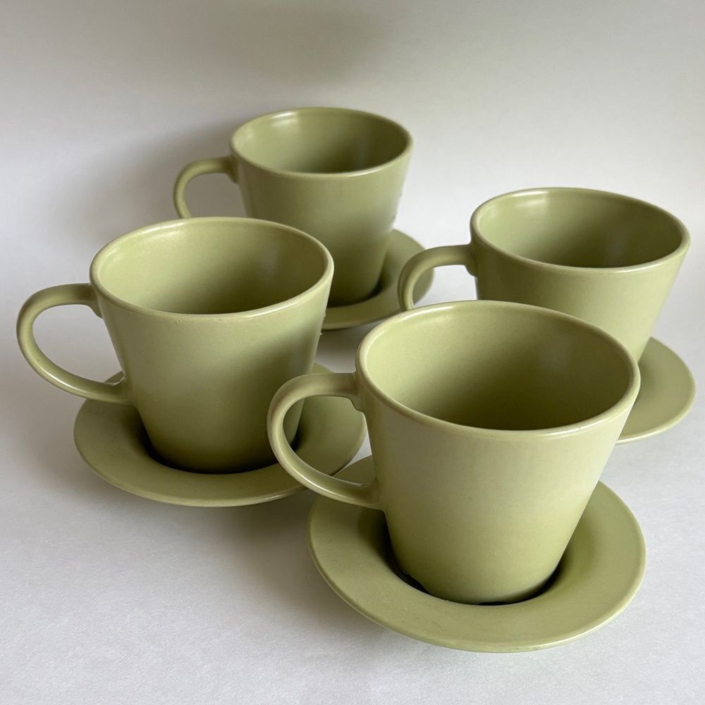 IKEA Set of 4 Dinera Green Matte Stoneware Cups and Saucers